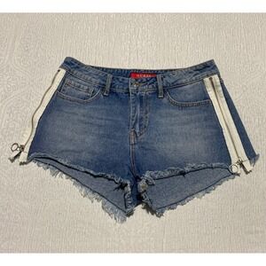 Guess Zip Trim Indigo Women's Jean Shorts Size 25 Blue‎ Denim Cutoff Fray